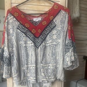 THML Red and Black Geometric Blouse